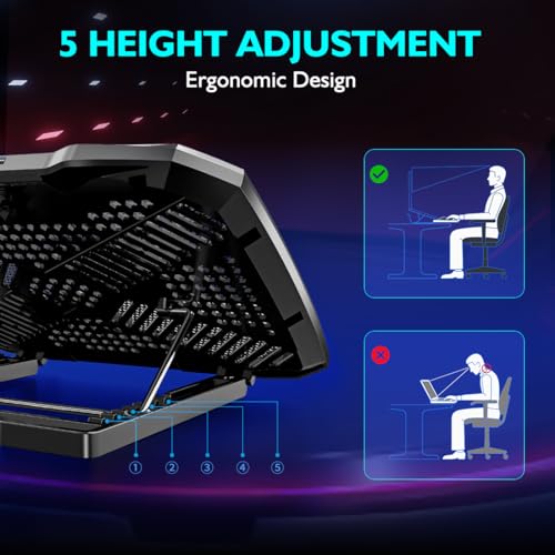 AIMIUZI Laptop Cooling Pad Laptop Cooler Stand, Laptop Fan Cooling Pad for 12-15.6 Inch Laptop Notebooks, 5 Quiet Fans, 5 Angle Adjustable Laptop Cooling Stand (Black) - color: Blue