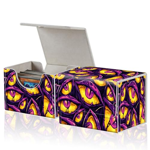 for MTG Commander Deck Box,Card Deck Box for Trading Yugioh MTG,Fits 100 Double Sleeved Cards,PU Leather Strong Magnet Case for Magic Commander TCG CCG,Funny Purple Eyes - color: Funny Purple Eyes