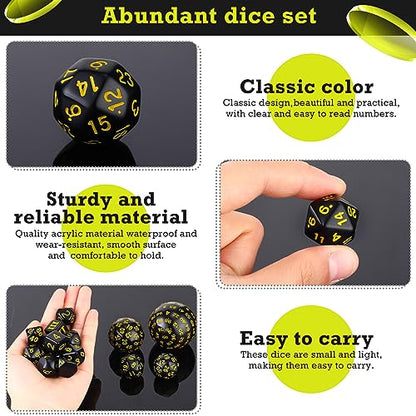 Civaner 15 Pcs Complete Polyhedral Dice Set D3-D100 Spherical RPG Dice Set in Opaque Black, 100 Sides for Role Playing Table Games Party Supplies(Black and Yellow) - color: Black and Yellow