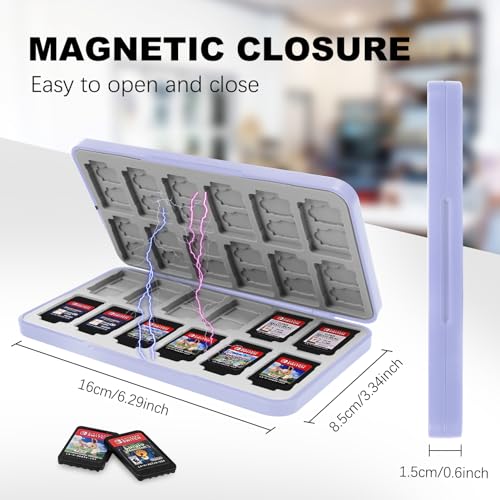 FYY Nintendo Switch Game Case Holder for Switch 2 Cartridge, Light Purple | 24 Game Card Slots & 48 Micro SD Card Slots, Hard Shell, Silicone Lining - color: B-Light Purple