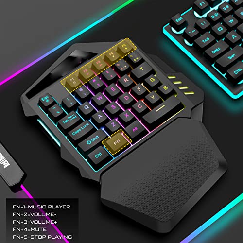 One Handed RGB Mechanical Gaming Keyboard, 35 Keys Type C Professional Gaming Keypad, 2.4G Wire Less RGB Lighting ABS 35 Keys Gaming Keyboard Ergonomic for Computer, 2000mAh