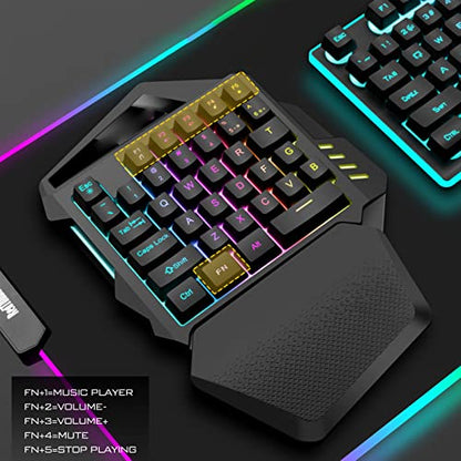 One Handed RGB Mechanical Gaming Keyboard, 35 Keys Type C Professional Gaming Keypad, 2.4G Wire Less RGB Lighting ABS 35 Keys Gaming Keyboard Ergonomic for Computer, 2000mAh