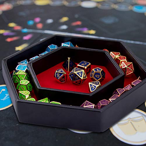SIQUK Dice Tray with Lid Hexagon Dice Rolling Tray Dice Holder for Dice Games Like RPG, DND and Other Table Games, Red - color: Red