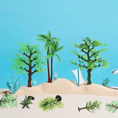 Janinka 24 Pcs Mini Toy Jungle Trees Plastic Model Coconut Trees Figurines with Base Cake Decoration Rainforest Diorama Supplies Scenery Architecture for Craft, Building, Scenery Landscape, 4 Styles