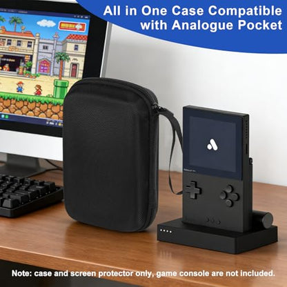 Hard Carrying Case Compatible with Analogue Pocket Game Console 2 in 1 Accessories Bundle with 2 Soft Screen Protectors, Portable Storage Bag for Video Games Cards, and Other Accessories(Case Only)