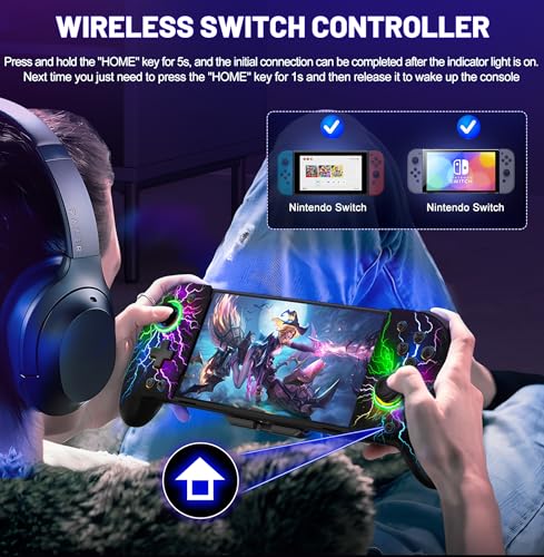 Gammeefy Switch Controller – Hall Effect Joysticks & Enhanced Grip – One Piece Switch Joypad Replacement Switch Pro Controller with 8-Color RGB Lighting, Turbo, Macros - Lightning, 6.2"/7" - color: Lightning, size: 6.2"/7"