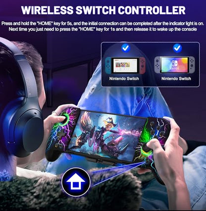 Gammeefy Switch Controller – Hall Effect Joysticks & Enhanced Grip – One Piece Switch Joypad Replacement Switch Pro Controller with 8-Color RGB Lighting, Turbo, Macros - Lightning, 6.2"/7" - color: Lightning, size: 6.2"/7"