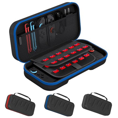 ADVcer Switch 2 Carrying Case with 24 Game Card Cartridges and Large Zipper Pocket, EVA Hard Shell Portable Travel Protective Case for Nintedo Switch2 Handheld Console, Controller & Accessories (Blue) - color: Blue