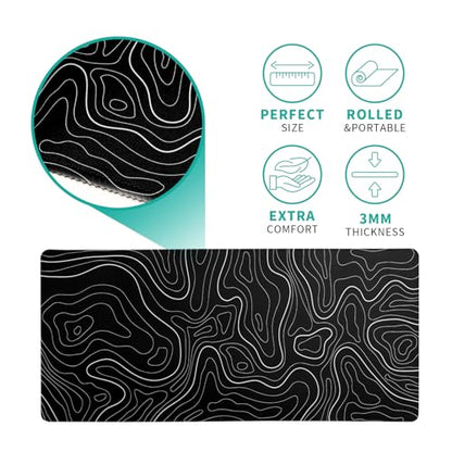 Topographic Contour Black Gaming Mouse Pad XL Geographic Map Lines Extended Big Large Desk Mat Non-Slip Rubber Base Stitched Edge Long Keyboard Mousepad for PC Computer Laptop,31.5x11.8 Inch - color: Black Topographic Contour
