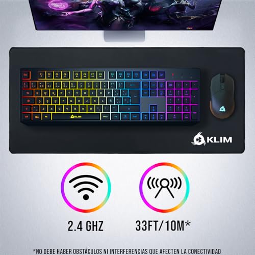 KLIM Chroma Wireless Spanish (España) Keyboard, RGB Backlit Wireless Keyboard, Rechargeable Battery, Quiet, Water-Resistant, Plug & Play for PC, Mac, PS4/PS5 - color: Black - Wireless (ES Layout)