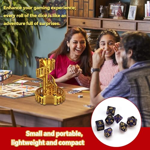 7 Inches Tall Spiral Staircase Dice Rolling Tower Castle Theme Dice Roller for Tabletop RPG DND Pathfinder Board Games Unique Dice Rolling Accessory Decoration (Gold)