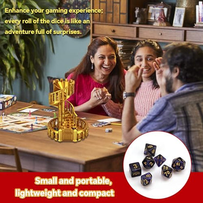 7 Inches Tall Spiral Staircase Dice Rolling Tower Castle Theme Dice Roller for Tabletop RPG DND Pathfinder Board Games Unique Dice Rolling Accessory Decoration (Gold)