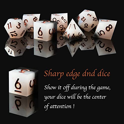 Sharp Edge DND Dice Set Handmade 7 Accessories Dice for Dungeons and Dragons TTRPG Games, Multi-Sided RPG Polyhedral Resin Sharp Edge Dice Roleplaying Games - color: Grey Black