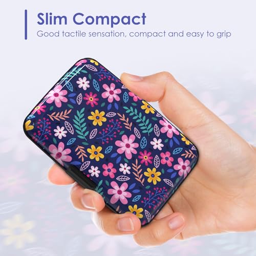 Credit Card Holder Small, Cute Floral Flowers RFID Blocking Wallet Business Travel Metal Slim Mini Aluminum Hard Case for Women Men - color: Cute Floral Flowers