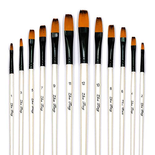 Acrylic Paint Brushes Set, 12pcs Flat Tip Nylon Hair Artist Paintbrushes for Acrylic Watercolor Oil Ink Canvas Painting, Face Body Nail Art, Rock, Model, Shoes, Crafts & Paint by Number, Art Supplies - color: Flat Tip - 12 Different Size