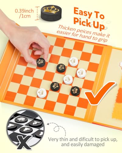 Coogam Magnetic Travel Chess Board Game, 3 in 1 Tic-Tac-Toe Checkers Set, Indoor Outdoor Activity Travel Toy Gift for Family Friends Party Favor