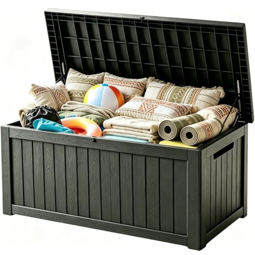 200 Gallon Outdoor Storage Deck Box, Waterproof Patio Storage for Cushions, Garden Tools and Pool Accessories, Black - color: Black, size: 200GAL
