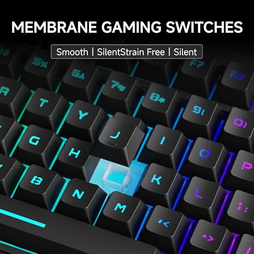 EWEADN V80 Wired TKL RGB Gaming Keyboard, 80% Compact Layout with PBT Keycaps, Whisper Quiet Membrane Switch, 26-Key Anti-Ghosting, Ergonomic Computer Keyboard for Laptop PC Gamer - Black - color: Black