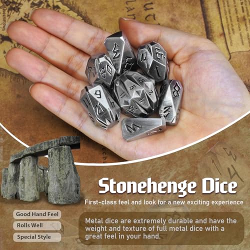 ZHOORQI Metal DND Dice Stonehenge Polyhedral Die Set for RPG(JS-Silver) | D and D Dice, 7Pcs/Set Unique Cool Dice, Perfect Dice Gifts for Dungeons and Dragons RPG Role Play Games - color: Jsz-silver