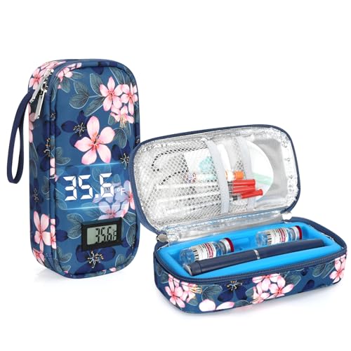 YOUSHARES Insulin & peptide Cooler Travel Case for Pen & Vials, Temperature Display Diabetic Med Cooling Bag with Protective Ice Brick, TSA Approved Refrigerated Diabetes Supplies Carrying Organizer - color: 01_magnolia