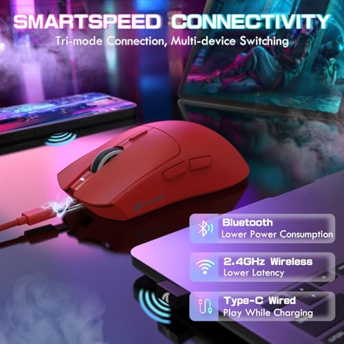 ATTACK SHARK X1 Ultralight Tri Mode Wireless 40000 DPI Gaming Mouse-Red | Magnetic RGB Charging Dock,PixArt PAW3395 Pro Sensor,BT/2.4Ghz/Wired,1K Polling,Optical Micro Switch,Driver for PC Mac Gamer - color: Red