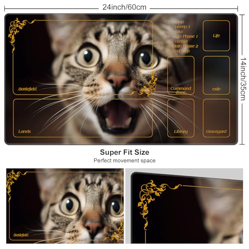 DEGDFSGR Magic The Gathering Playmat 24 x 14 inches, Surprised Cat Cute Cat - color: Surprised Cat Cute Cat, size: 24" x 14"