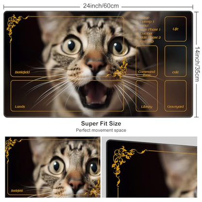 DEGDFSGR Magic The Gathering Playmat 24 x 14 inches, Surprised Cat Cute Cat - color: Surprised Cat Cute Cat, size: 24" x 14"