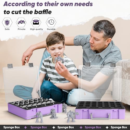 Miniature Storage Carrying Figure Case - 50 Slot Figurine Minature Carrying Case with 2 Foam Layer for Miniatures Compatible with 40k, DND & More (Purple) - color: Purple