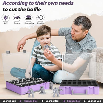 Miniature Storage Carrying Figure Case - 50 Slot Figurine Minature Carrying Case with 2 Foam Layer for Miniatures Compatible with 40k, DND & More (Purple) - color: Purple