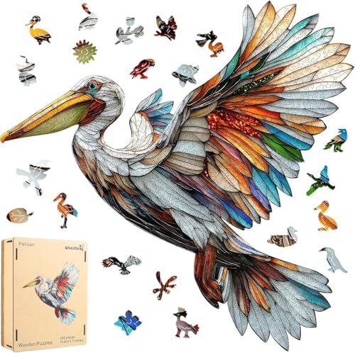 Qiuenisray Wooden Puzzles for Adults, Stained Glass Pelican Jigsaw Puzzles 200 Piece, FSC Certified Unique Animal Shape Puzzles Pieces, Wall Decor, for Family Friend 13.8x13.7 in - color: Pelican, size: 200pcs