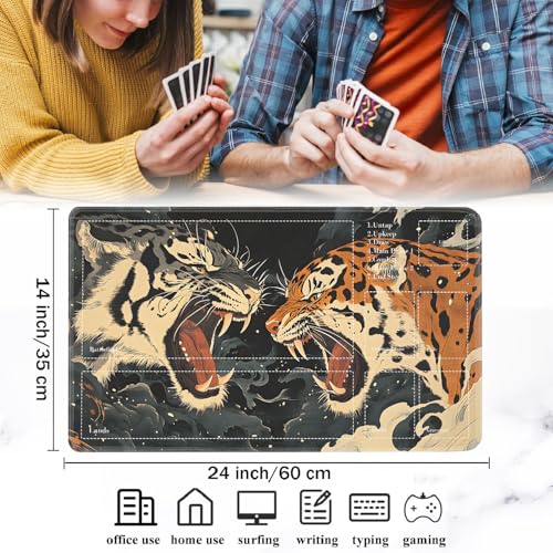 for MTG Card Playmat with Zones-Includes A Storage Bag and 6 Dice, 24 x 14 inches for TCG Playmat with Non-Slip Rubber, Game Mat, Tiger Roar - color: Yux-playmats-2-2A-283