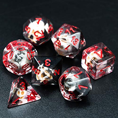 UDIXI DND Skull Polyhedral Dice Set, Skull D&D Dice for Role Playing Games | Velvet Storage Bag, DM Gift, for Dungeons and Dragons Tabletop Games Board Games - color: Skull Black