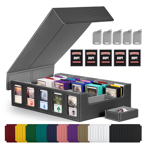 Kabinka Trading Card Storage Box with Commander Display, 5-Row Deck Case with Removable Lid; 3900+ Card Organizer for MTG TCG PTCG Sports Card, Top Loaders Storage Box (Black) - color: A1-Black, size: 3900+