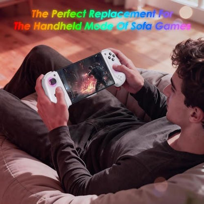 Moonag Switch Controllers Compatible with Nintendo Switch/OLED, Hall Effect One-Piece Controllers with 6-Axis Gyro, Motion Control, Wake-up, Dual Vibration, Turbo, 1000mAh Battery, White - color: White