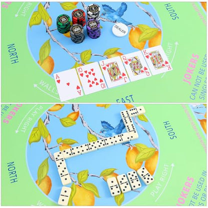 TIASUSAN American Mahjong Learning Mat (33” x 33”) with Black Carrying Bag, Blue and Green, Anti-Slip, Noise-Reducing, Mahjong Mat for Table - color: Blue and Green
