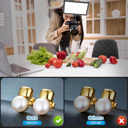 15W Rechargeable LED Video Light Kit, 9” Camera Light with 5000mAh Li-ion Battery, 3000-6500K CRI 97+ Bi-Color Soft Photo Lighting for Studio & Outdoor Photography Vlog Zoom Calls Live Stream