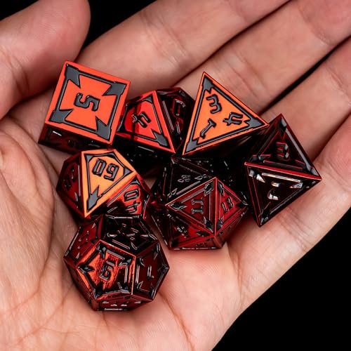 UDIXI Red Metal Dice Set D&D, Heavy Metal DND Dice Set for Tabletop Games | 7-Pieces, Lozenge Pattern, Zinc Alloy, Gorgeous Metal Gift Case, DM Gift, for RPG Dungeons and Dragons Role Playing Games - color: Red