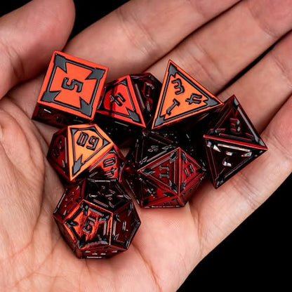 UDIXI Red Metal Dice Set D&D, Heavy Metal DND Dice Set for Tabletop Games | 7-Pieces, Lozenge Pattern, Zinc Alloy, Gorgeous Metal Gift Case, DM Gift, for RPG Dungeons and Dragons Role Playing Games - color: Red