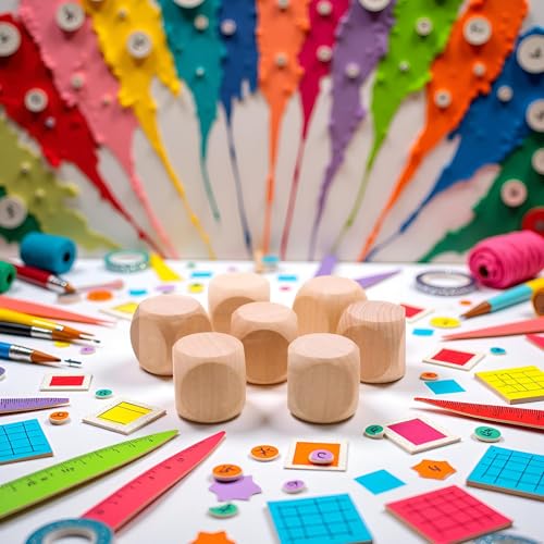 10 Pcs Wooden Dice,Dice Games, 6 Sided Blank Dices Round Corner Cube DIY Graffiti Crafts Toy Board Game Party Supplies Standard (1.8cm) Set Standard