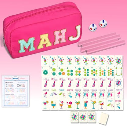 Soulchen Mini American Mahjong Tile Set Include 160 0.8 Inch Mahjong Tiles 2 Dice 4 Wooden Rulers 1 Accessory Bag 4 Beginner Rule Cards(Cocktail) - style: Cocktail