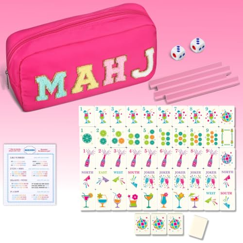 Soulchen Mini American Mahjong Tile Set Include 160 0.8 Inch Mahjong Tiles 2 Dice 4 Wooden Rulers 1 Accessory Bag 4 Beginner Rule Cards(Cocktail) - style: Cocktail