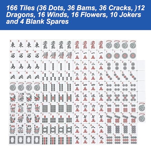 ZGME American Mahjong Set,166 White Tiles with Blue Bag and Accessories,4 Transparent All-in-One Mahjong Racks with Pushers,Complete Mahjong Set - color: Deep Blue