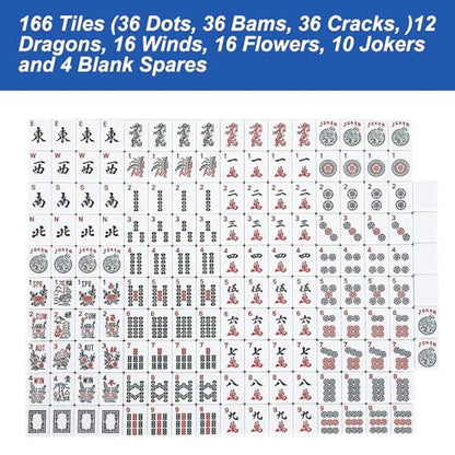 ZGME American Mahjong Set,166 White Tiles with Blue Bag and Accessories,4 Transparent All-in-One Mahjong Racks with Pushers,Complete Mahjong Set - color: Deep Blue