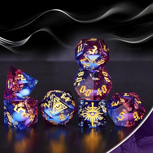 The Eye of Mystery Liquid Core DND Dice Set – Unique Resin Dice Set for Dungeons & Dragons – Red Blue Galaxy Dice Set for D&D Gifts - color: Magiceye#02