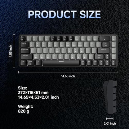 DIERYA DK68 60% Wireless Mechanical Gaming Keyboard, 3-Mode, Bluetooth 5.0/2.4G/USB-C, RGB Backlit, 68-Key Compact Mini for Windows, Mac, Linux - Clicky Blue Switch - Black/Grey - color: Black Grey/Blue Switch