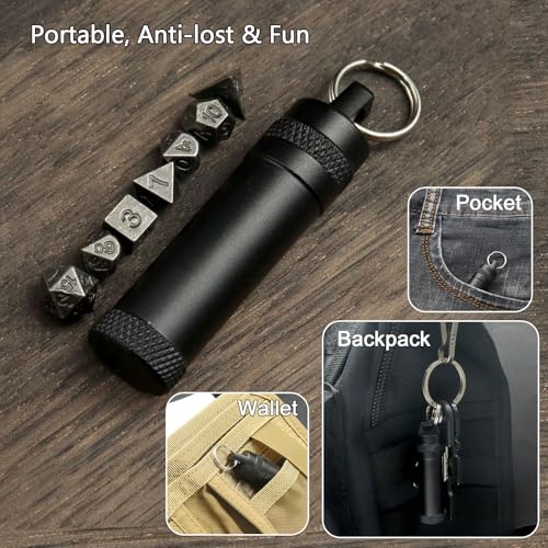 PJOY Mini Dice Set Portable Tiny Keychain DND Dice with D&D Dice Case 7PCS Antique Copper Small Metal Dice Set for Role Playing Dice Games Compatible with Dungeons and Dragons Gifts - color: Iron