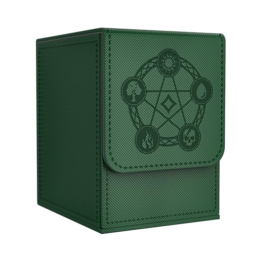Card Deck Box with 2 Dividers, MTG Commander Deck Box Holds 100+ Double-Sleeved Cards, Leather Magnetic Deck Case Compatible with Magic TCG CCG Cards, Green - color: 2. Green, size: 100 Double-sleeved Cards Vertical