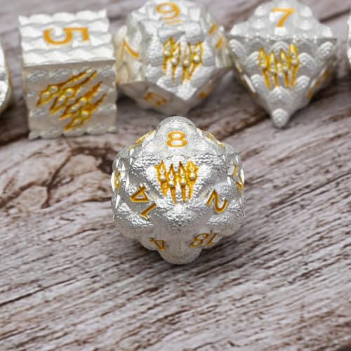 Dragon Scale Metal Dice Set-Dragon Claw,with Gift Metal Box for TTRPG Tabletop Gaming,Dungeon Masters,RPG Adventures(White) - color: White