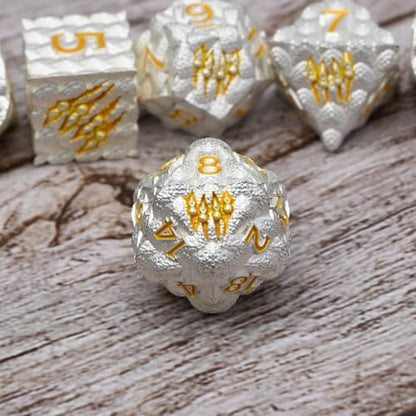 Dragon Scale Metal Dice Set-Dragon Claw,with Gift Metal Box for TTRPG Tabletop Gaming,Dungeon Masters,RPG Adventures(White) - color: White