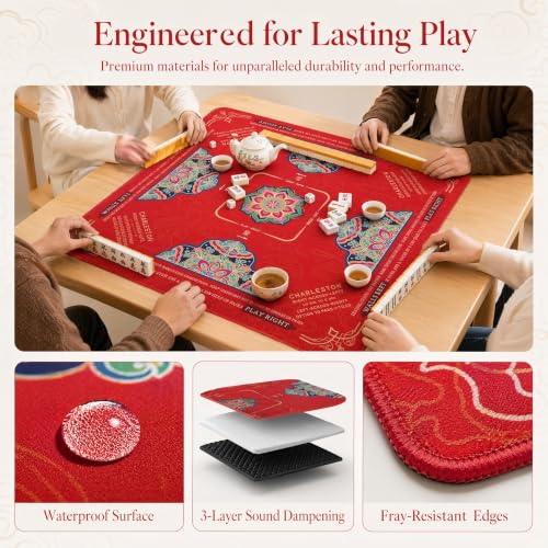 Non-Slip 31.5x31.5in Noise Reducing Mahjong Mat, Brocade Splendor | Waterproof Foldable Game Table Pad for Mahjong, Poker, Cards, Board Games & Dominoes - style: Brocade Splendor